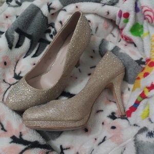 Metallic Rose Gold crystal platform  heels